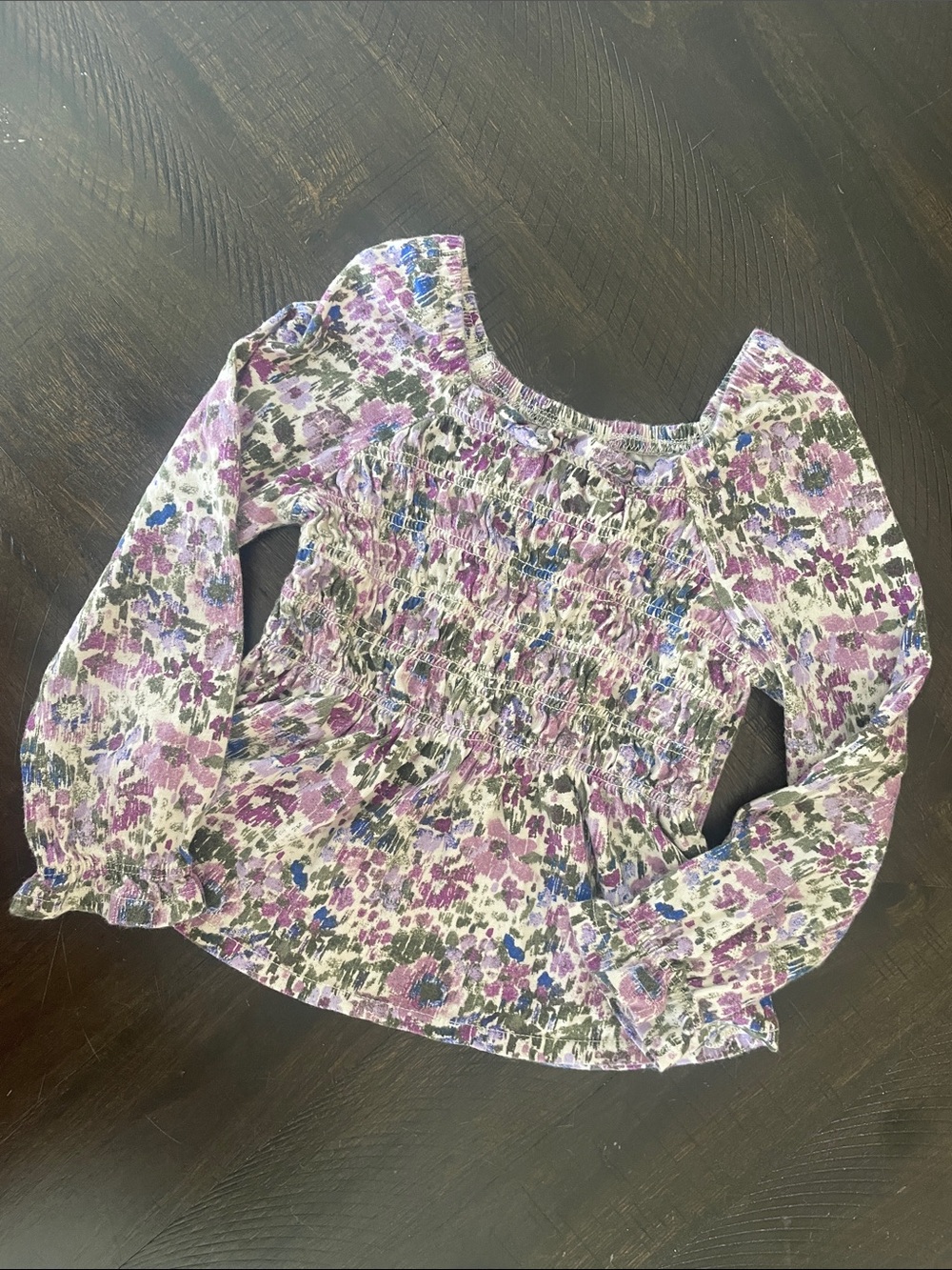 GAP Lavender Floral Smocked Long-Sleeve Blouse